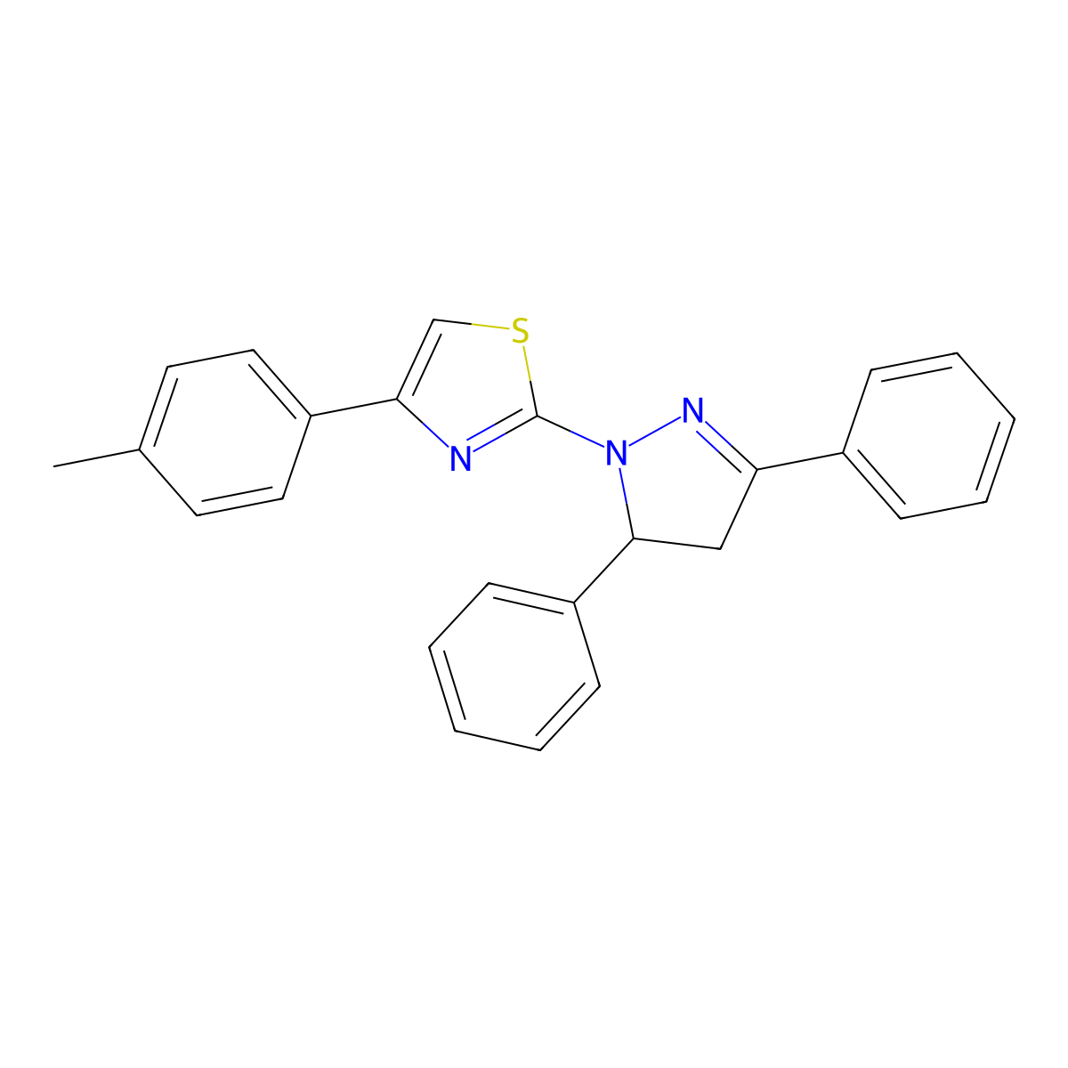2-(3,5-diphenyl-4,5-dihydro-1H-pyrazol-1-yl)-4-(4-methylphenyl)-1,3-thiazole molecular structure, CAS 296769-61-4