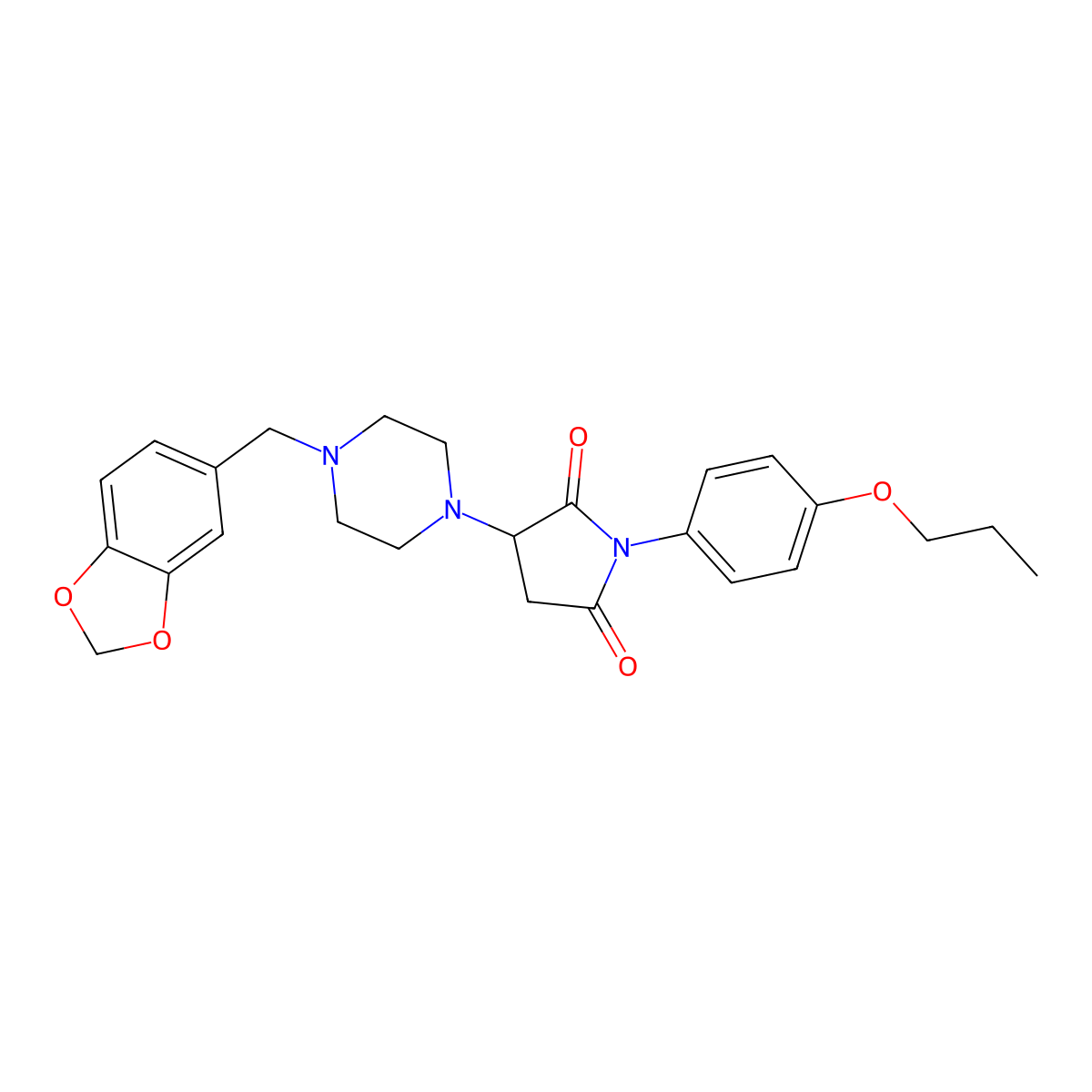 3-[4-(1,3-Benzodioxol-5-ylmethyl)piperazin-1-yl]-1-(4-propoxyphenyl)pyrrolidine-2,5-dione molecular structure, CAS 296769-63-6