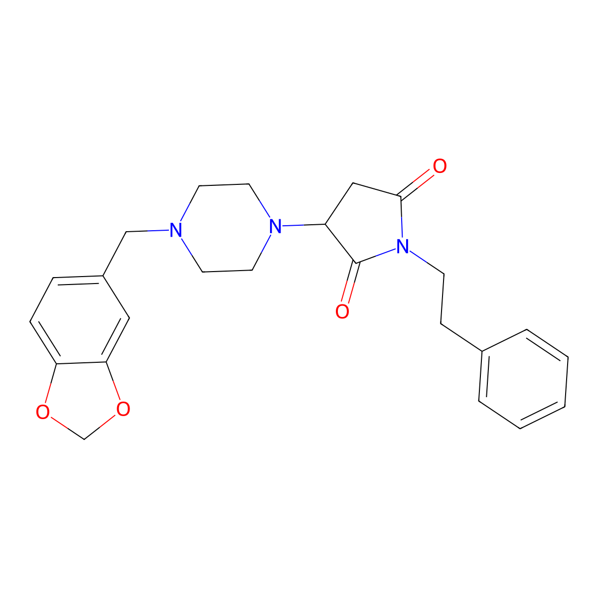 3-[4-(1,3-Benzodioxol-5-ylmethyl)piperazin-1-yl]-1-(2-phenylethyl)pyrrolidine-2,5-dione molecular structure, CAS 296769-74-9