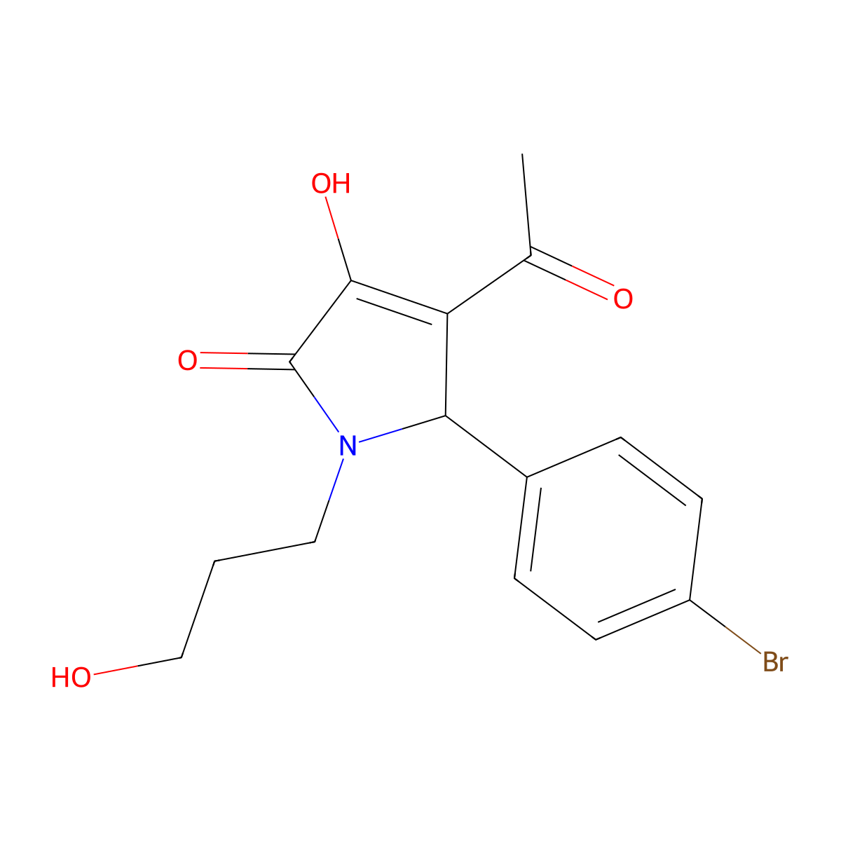 3-acetyl-2-(4-bromophenyl)-4-hydroxy-1-(3-hydroxypropyl)-2H-pyrrol-5-one molecular structure, CAS 296769-87-4