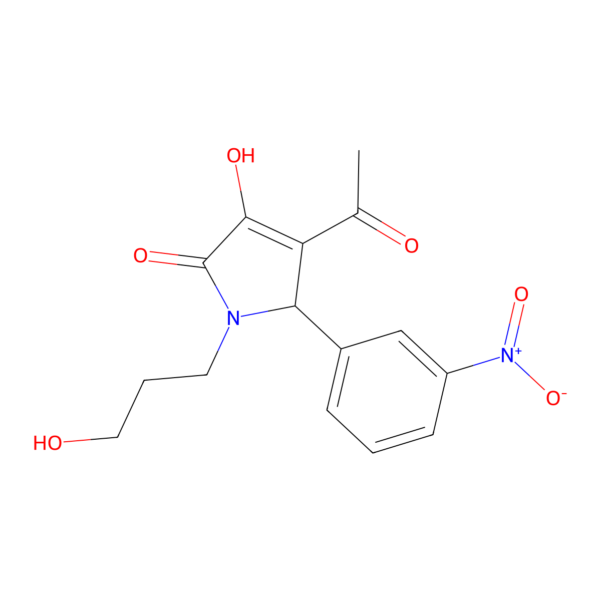 3-acetyl-4-hydroxy-1-(3-hydroxypropyl)-2-(3-nitrophenyl)-2H-pyrrol-5-one molecular structure, CAS 296769-94-3