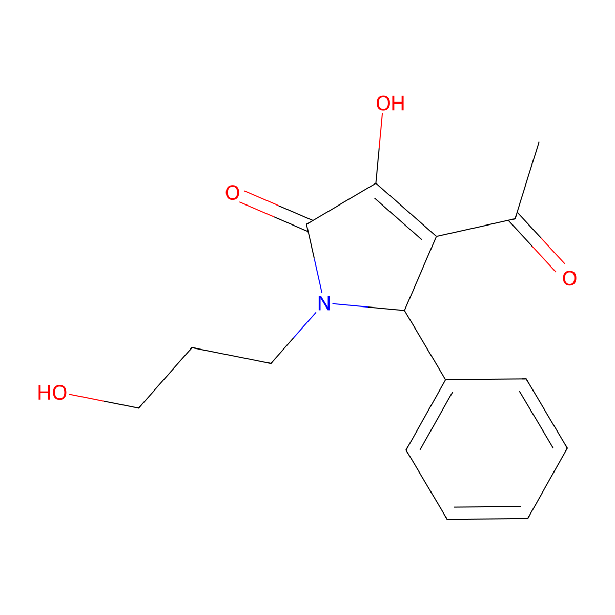 4-acetyl-3-hydroxy-1-(3-hydroxypropyl)-5-phenyl-1,5-dihydro-2H-pyrrol-2-one molecular structure, CAS 296769-97-6