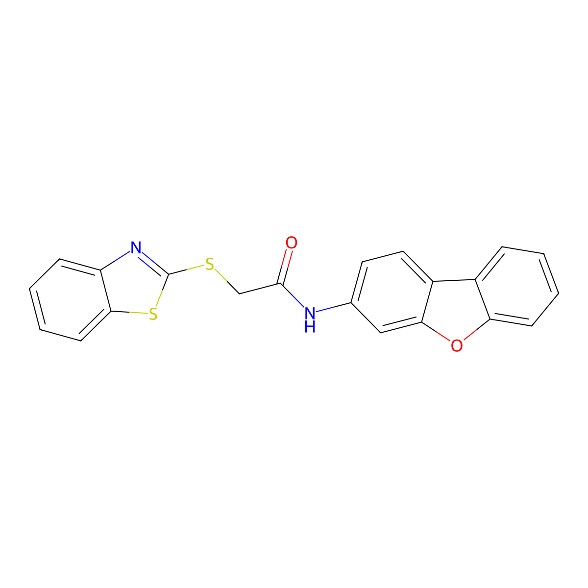 2-(1,3-benzothiazol-2-ylsulfanyl)-N-dibenzofuran-3-ylacetamide molecular structure, CAS 296770-08-6