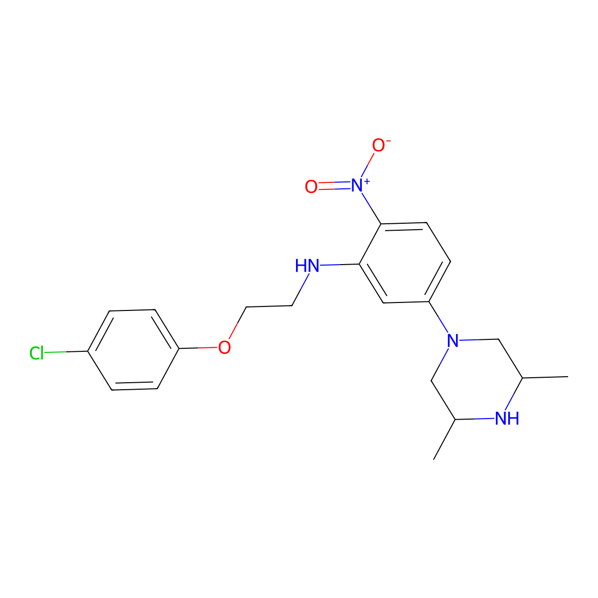 N-[2-(4-chlorophenoxy)ethyl]-5-(3,5-dimethylpiperazin-1-yl)-2-nitroaniline molecular structure, CAS 296770-18-8