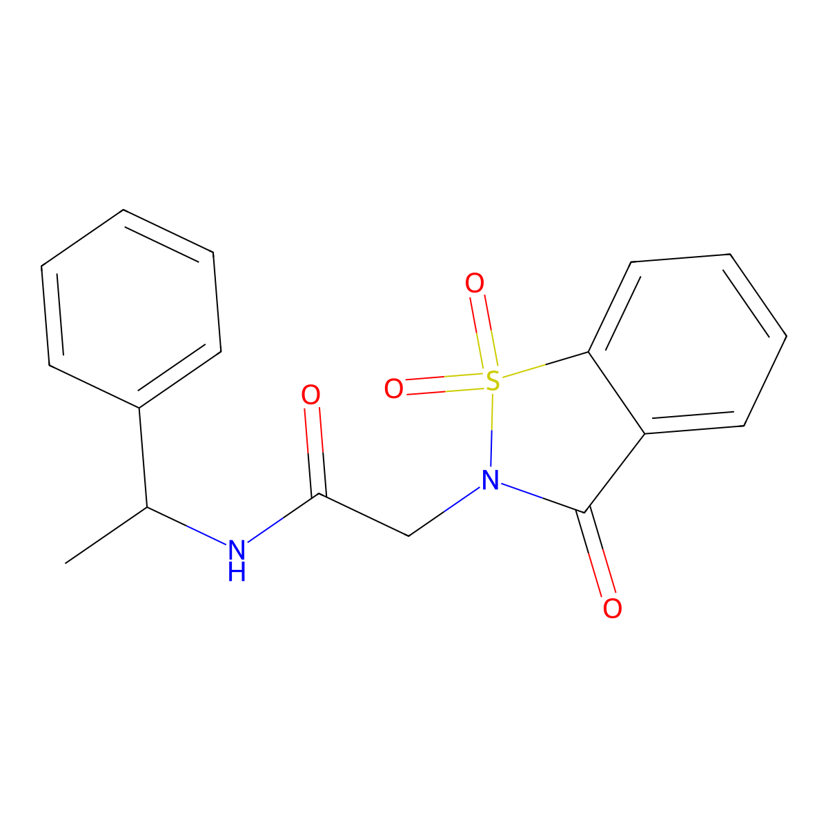 2-(1,1-dioxido-3-oxo-1,2-benzisothiazol-2(3H)-yl)-N-(1-phenylethyl)acetamide molecular structure, CAS 296770-27-9