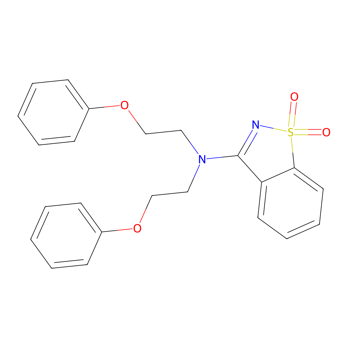 1,1-dioxo-N,N-bis(2-phenoxyethyl)-1,2-benzothiazol-3-amine molecular structure, CAS 296770-28-0