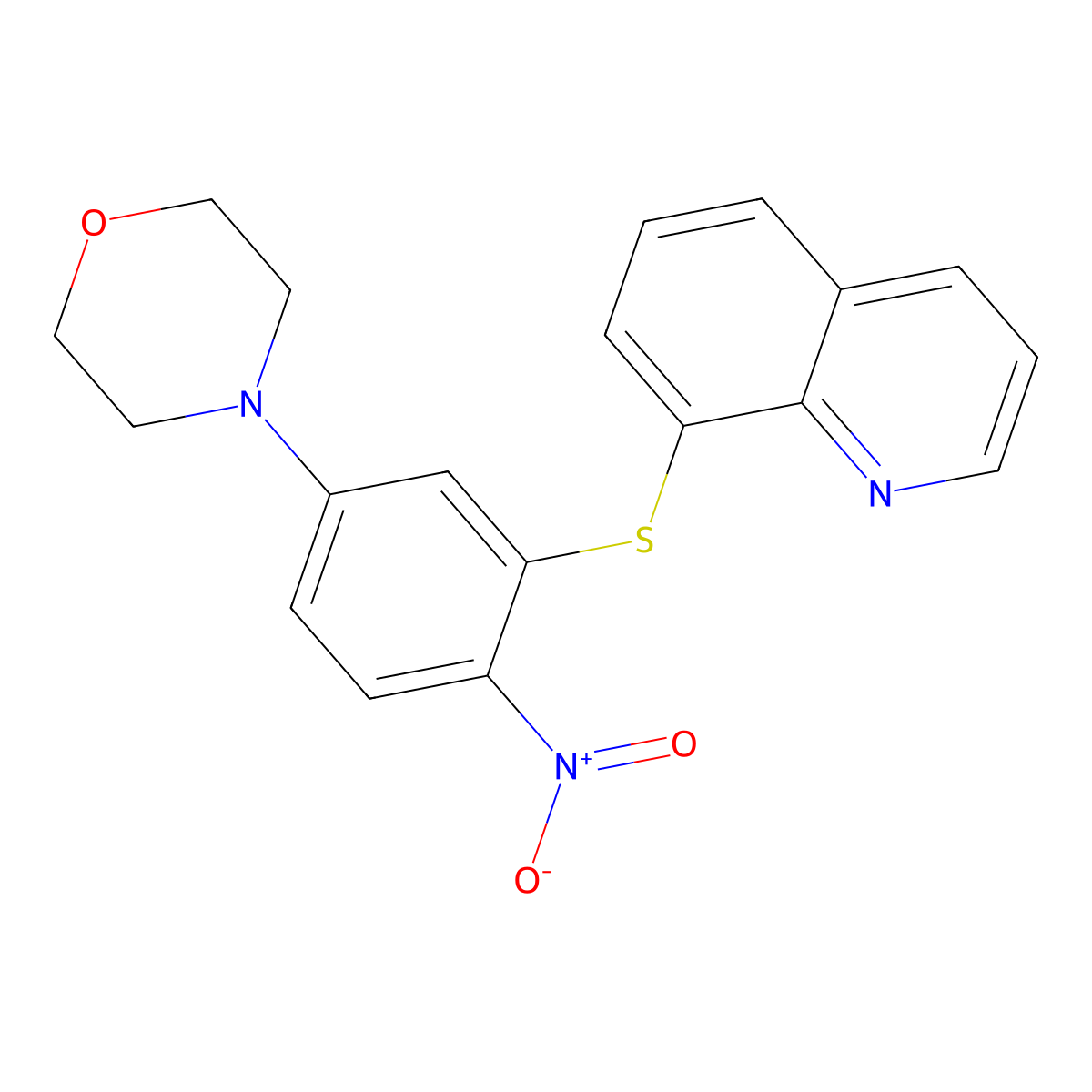 4-(4-Nitro-3-quinolin-8-ylsulfanylphenyl)morpholine molecular structure, CAS 296770-44-0