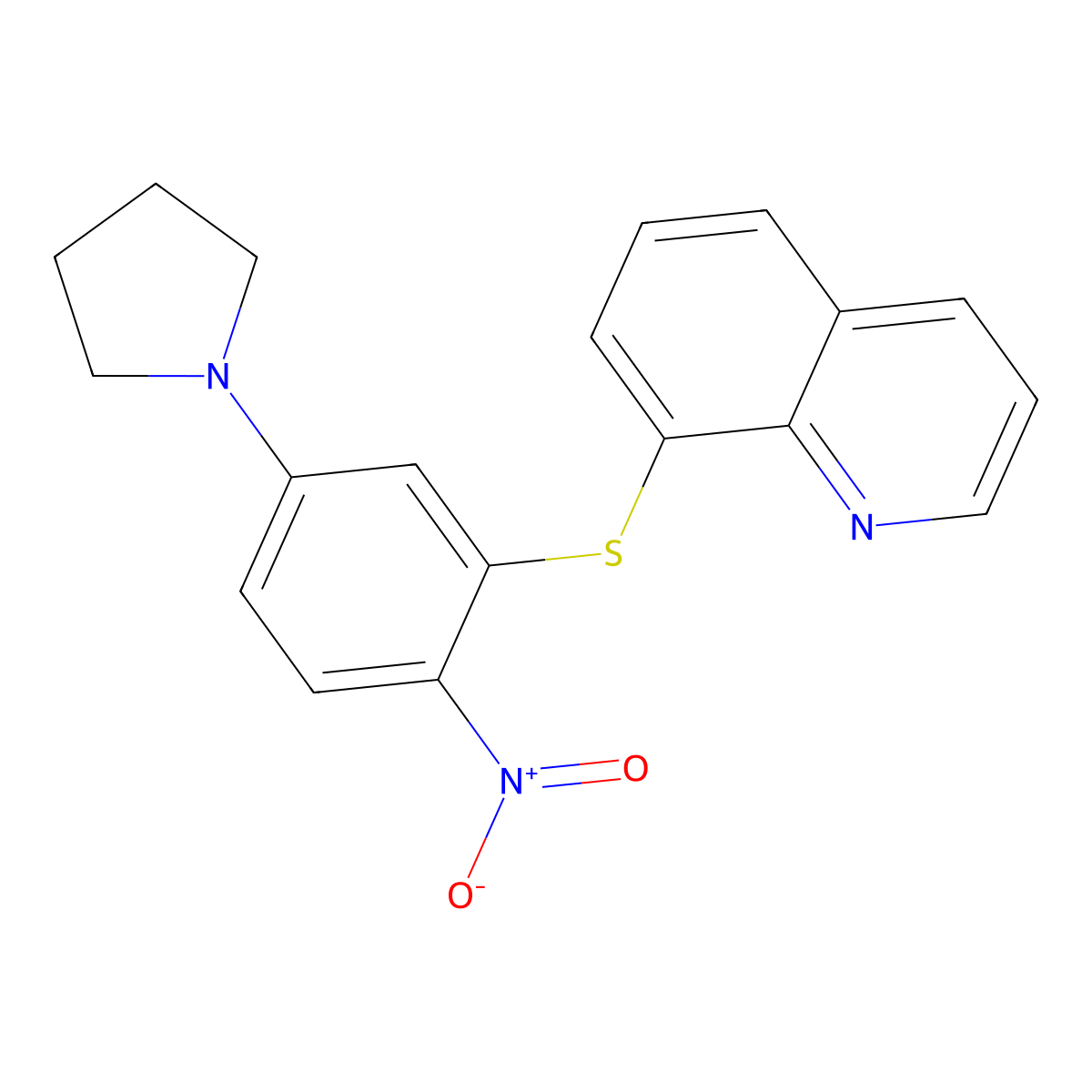 1-Nitro-4-pyrrolidinyl-2-(8-quinolylthio)benzene molecular structure, CAS 296770-45-1
