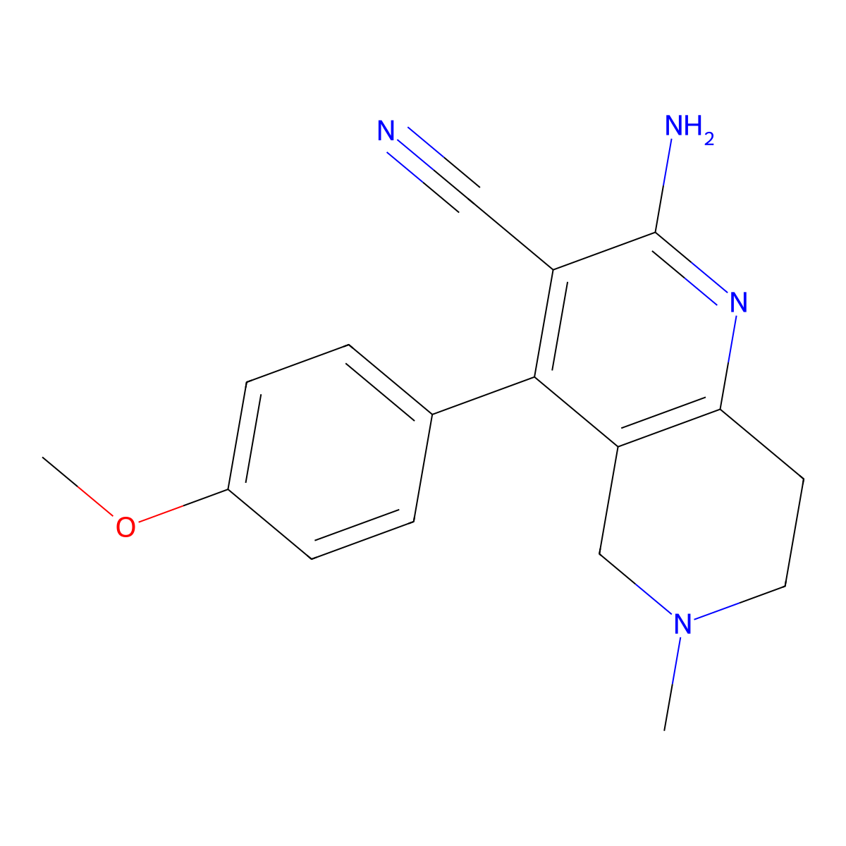2-Amino-4-(4-methoxyphenyl)-6-methyl-5,6,7,8-tetrahydro-1,6-naphthyridine-3-carbonitrile molecular structure, CAS 296770-51-9