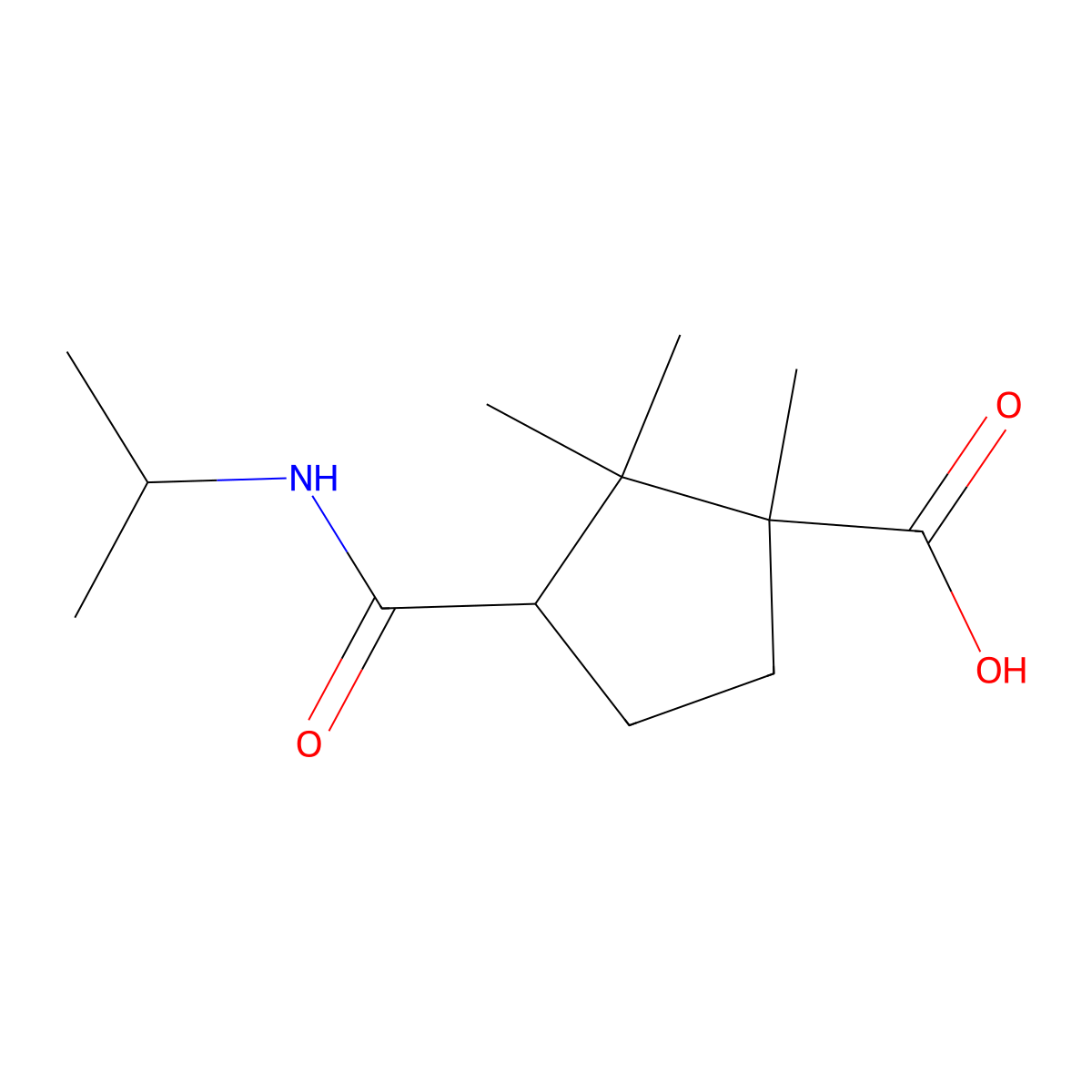 3-Isopropylcarbamoyl-1,2,2-trimethyl-cyclopentanecarboxylic acid molecular structure, CAS 296770-57-5