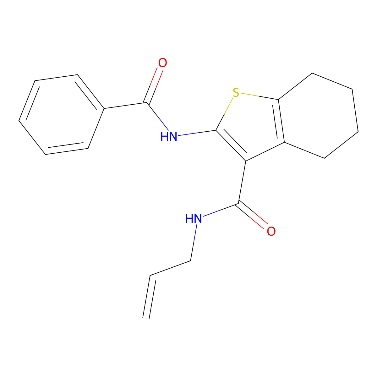 2-benzamido-N-prop-2-enyl-4,5,6,7-tetrahydro-1-benzothiophene-3-carboxamide molecular structure, CAS 296770-67-7