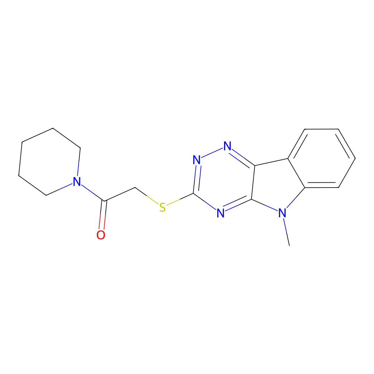 2-[(5-Methyl-[1,2,4]triazino[5,6-b]indol-3-yl)sulfanyl]-1-piperidin-1-ylethanone molecular structure, CAS 296770-72-4