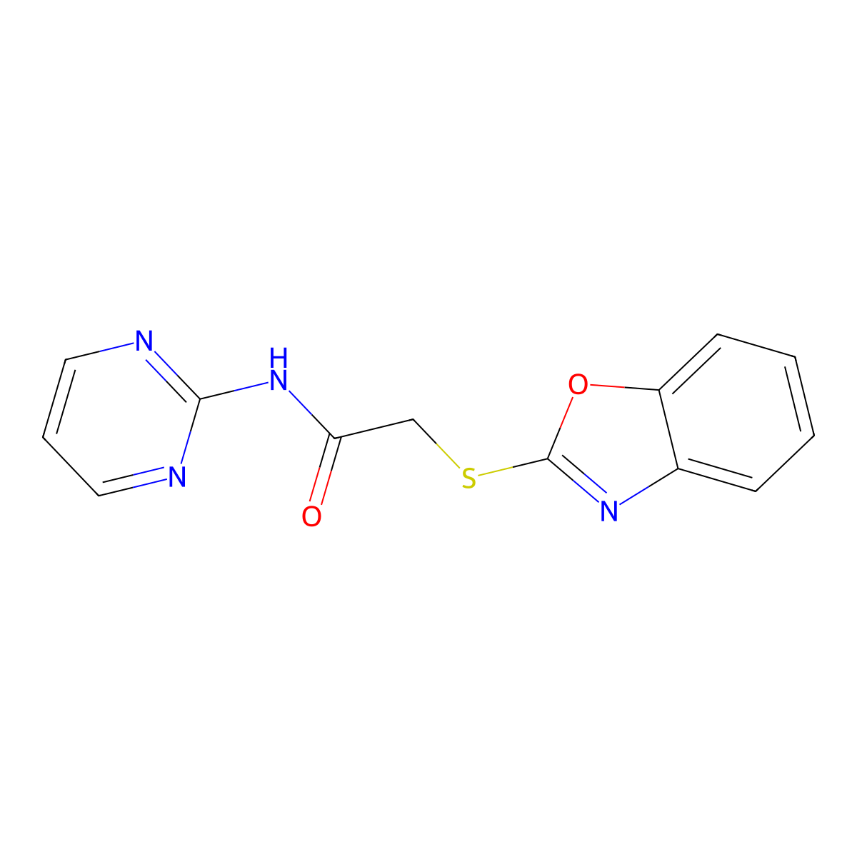 2-(1,3-benzoxazol-2-ylsulfanyl)-N-pyrimidin-2-ylacetamide molecular structure, CAS 296770-77-9