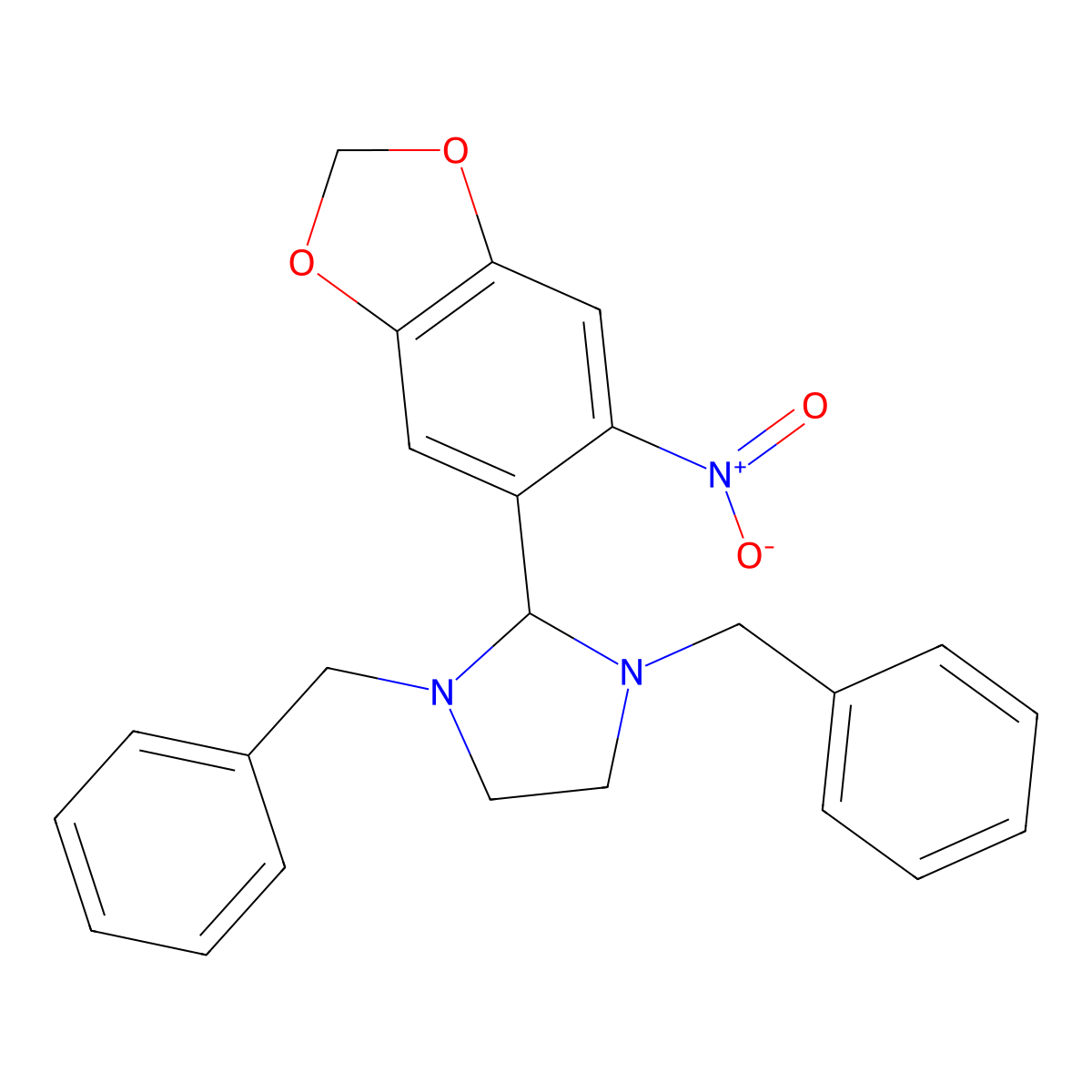 1,3-Dibenzyl-2-(6-nitro-1,3-benzodioxol-5-yl)imidazolidine molecular structure, CAS 296770-98-4