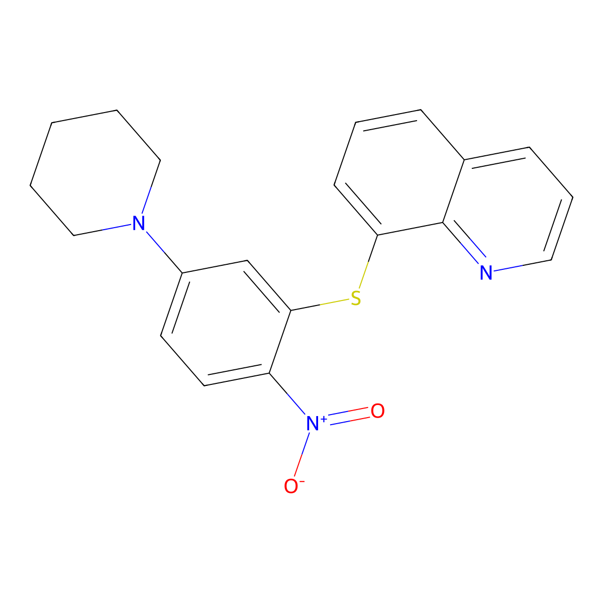 8-(2-Nitro-5-piperidin-1-ylphenyl)sulfanylquinoline molecular structure, CAS 296771-16-9