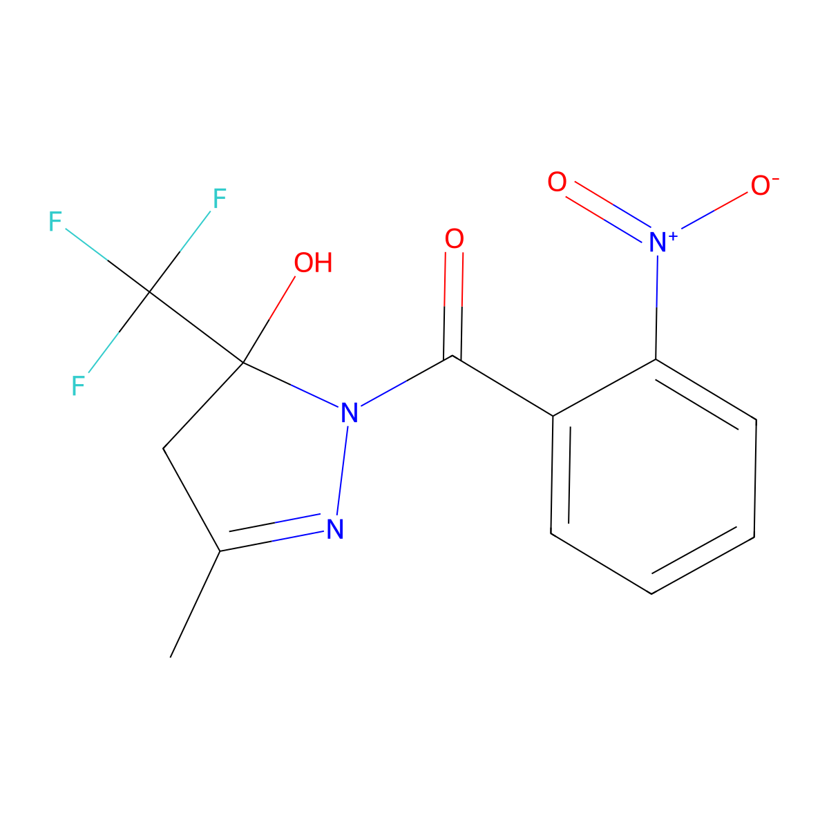 [5-hydroxy-3-methyl-5-(trifluoromethyl)-4H-pyrazol-1-yl]-(2-nitrophenyl)methanone molecular structure, CAS 296771-22-7