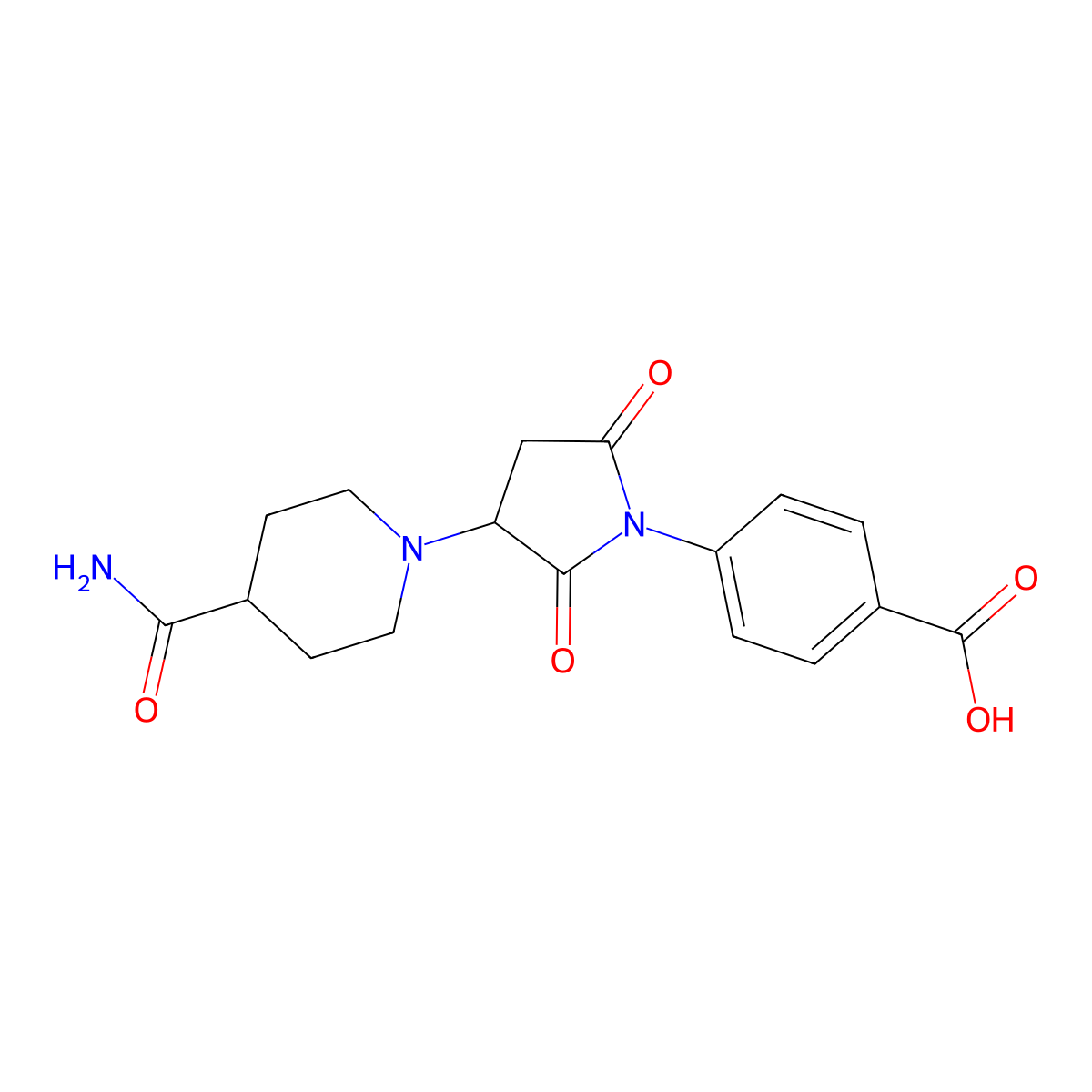 4-[3-(4-Carbamoylpiperidin-1-yl)-2,5-dioxopyrrolidin-1-yl]benzoic acid molecular structure, CAS 296771-23-8