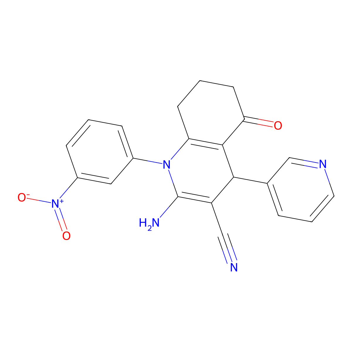 2-Amino-1-(3-nitrophenyl)-5-oxo-4-(3-pyridinyl)-1,4,5,6,7,8-hexahydro-3-quinolinecarbonitrile molecular structure, CAS 296771-35-2