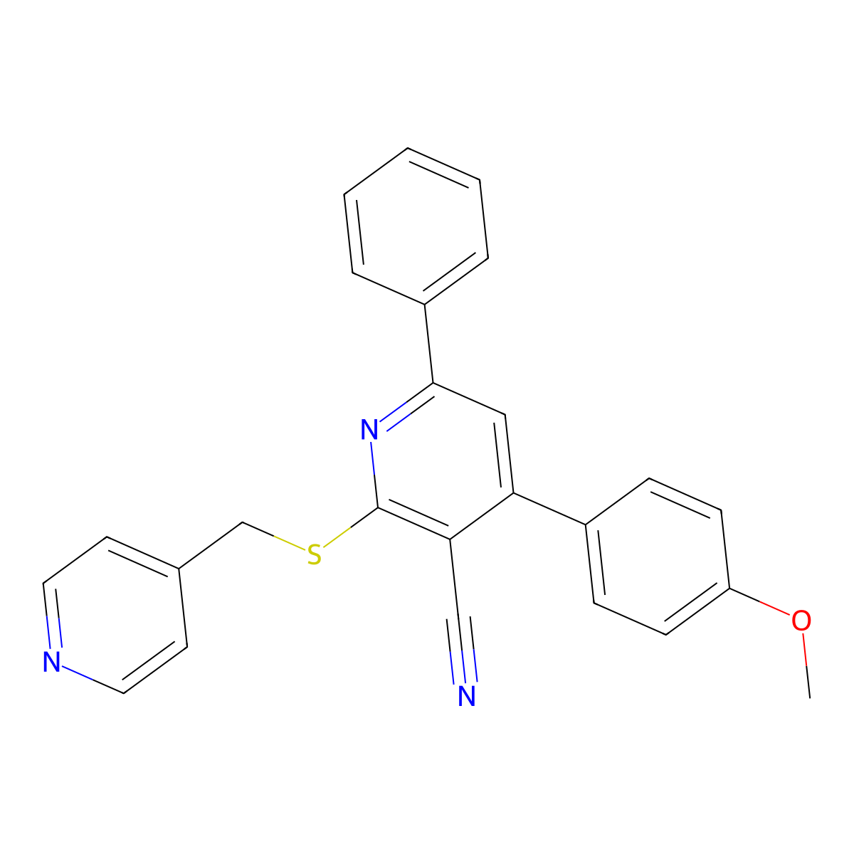 4-(4-Methoxyphenyl)-6-phenyl-2-(pyridin-4-ylmethylsulfanyl)pyridine-3-carbonitrile molecular structure, CAS 296771-37-4