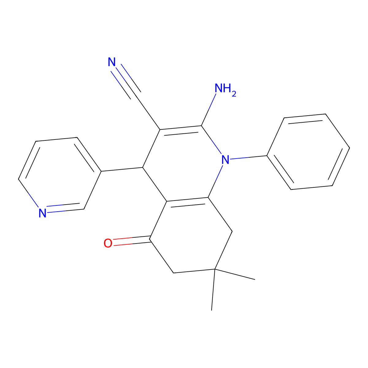 2-Amino-7,7-dimethyl-5-oxo-1-phenyl-4-(3-pyridinyl)-1,4,5,6,7,8-hexahydro-3-quinolinecarbonitrile molecular structure, CAS 296771-47-6