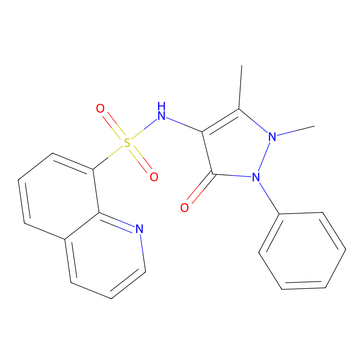 2,3-Dimethyl-1-phenyl-4-((8-quinolylsulfonyl)amino)-3-pyrazolin-5-one molecular structure, CAS 296771-78-3