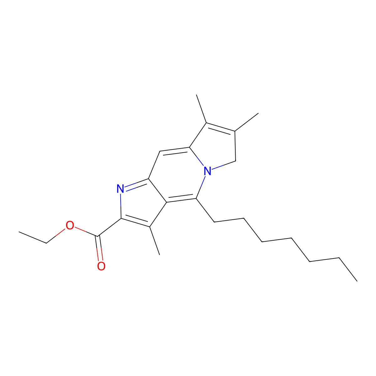 ethyl 4-heptyl-3,7,8-trimethyl-6H-pyrrolo[3,2-f]indolizine-2-carboxylate molecular structure, CAS 296771-79-4