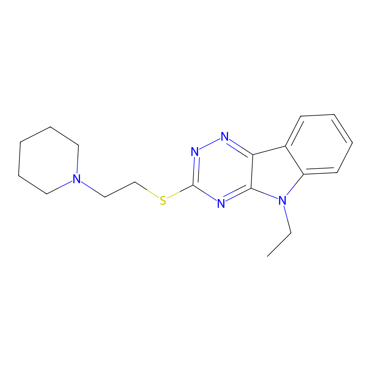 5-Ethyl-3-(2-piperidin-1-ylethylsulfanyl)-[1,2,4]triazino[5,6-b]indole molecular structure, CAS 296772-15-1