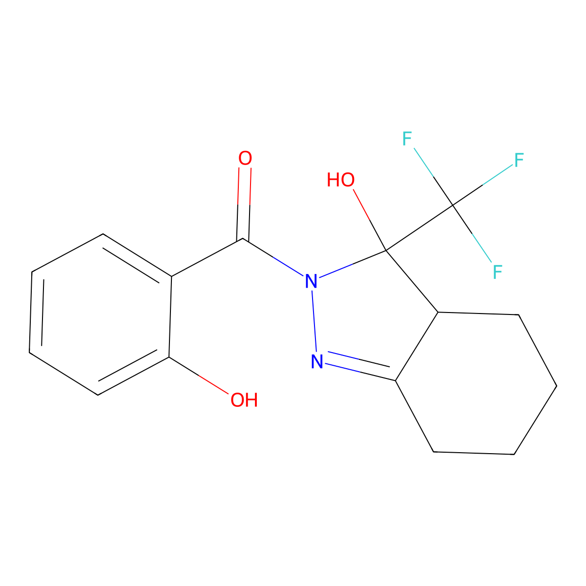 (2-hydroxyphenyl)-[3-hydroxy-3-(trifluoromethyl)-4,5,6,7-tetrahydro-3aH-indazol-2-yl]methanone molecular structure, CAS 296772-19-5