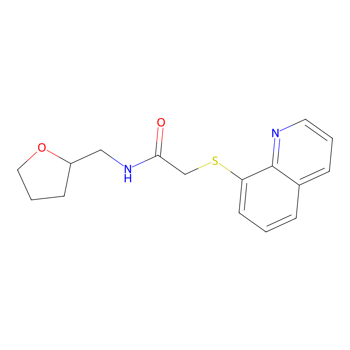 N-(oxolan-2-ylmethyl)-2-quinolin-8-ylsulfanylacetamide molecular structure, CAS 296772-46-8
