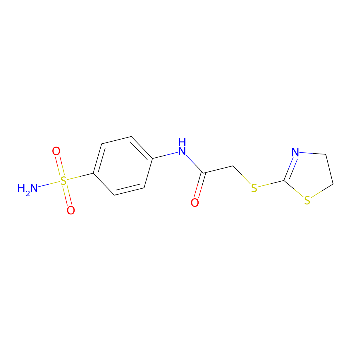 2-(4,5-dihydro-1,3-thiazol-2-ylsulfanyl)-N-(4-sulfamoylphenyl)acetamide molecular structure, CAS 296772-57-1