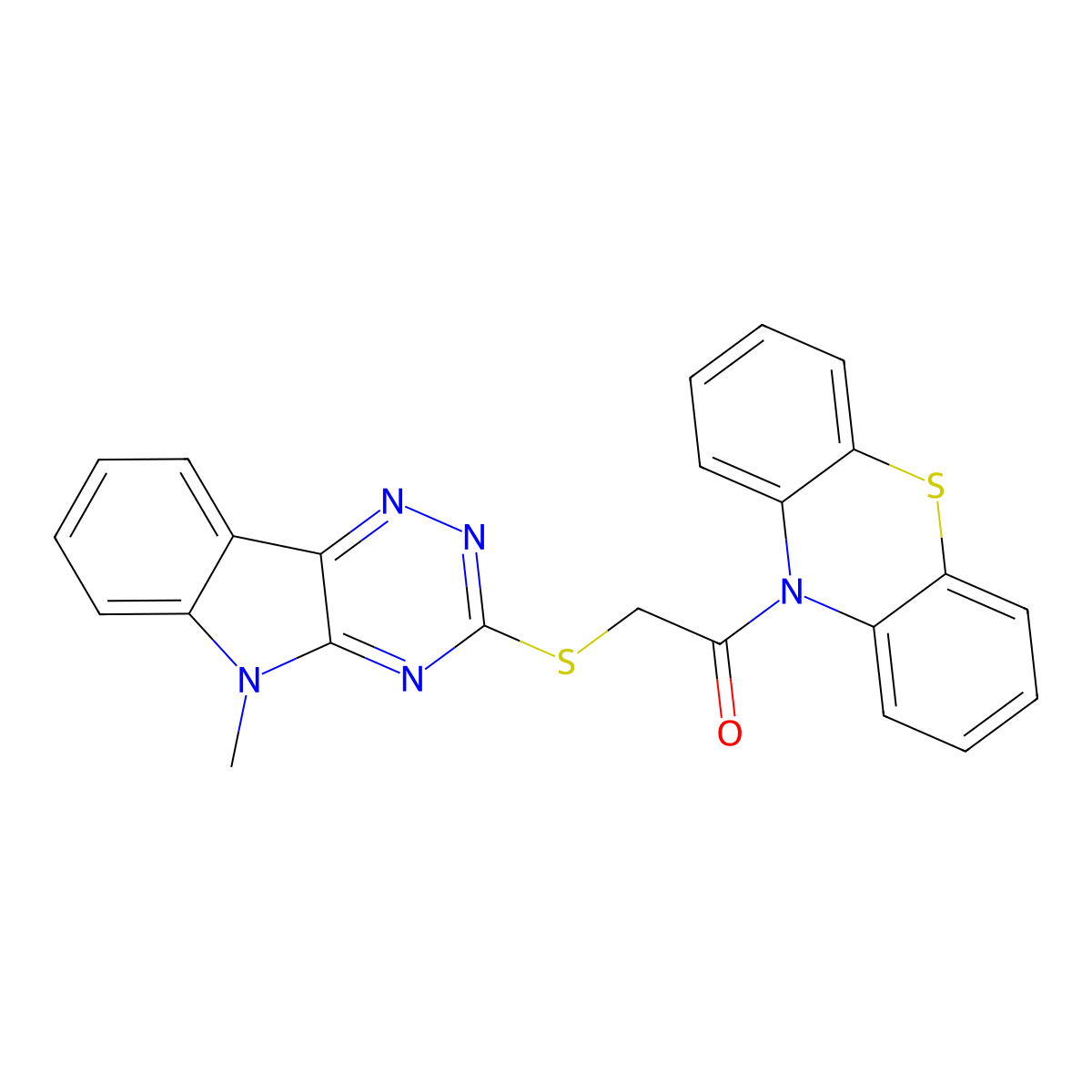 2-[(5-Methyl-[1,2,4]triazino[5,6-b]indol-3-yl)sulfanyl]-1-phenothiazin-10-ylethanone molecular structure, CAS 296772-58-2