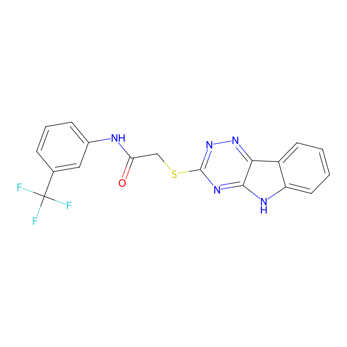 2-(5H-[1,2,4]triazino[5,6-b]indol-3-ylsulfanyl)-N-[3-(trifluoromethyl)phenyl]acetamide molecular structure, CAS 296772-66-2