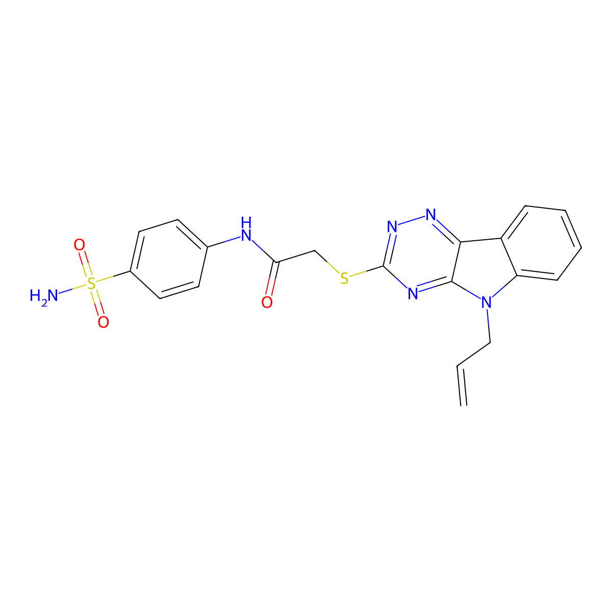 2-[(5-prop-2-enyl-[1,2,4]triazino[5,6-b]indol-3-yl)sulfanyl]-N-(4-sulfamoylphenyl)acetamide molecular structure, CAS 296772-69-5