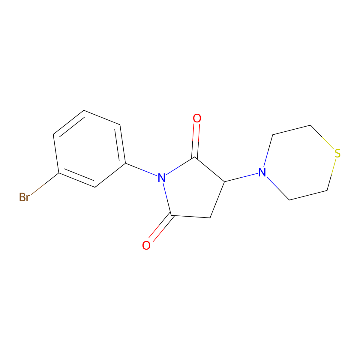 1-(3-Bromophenyl)-3-thiomorpholin-4-ylpyrrolidine-2,5-dione molecular structure, CAS 296772-80-0