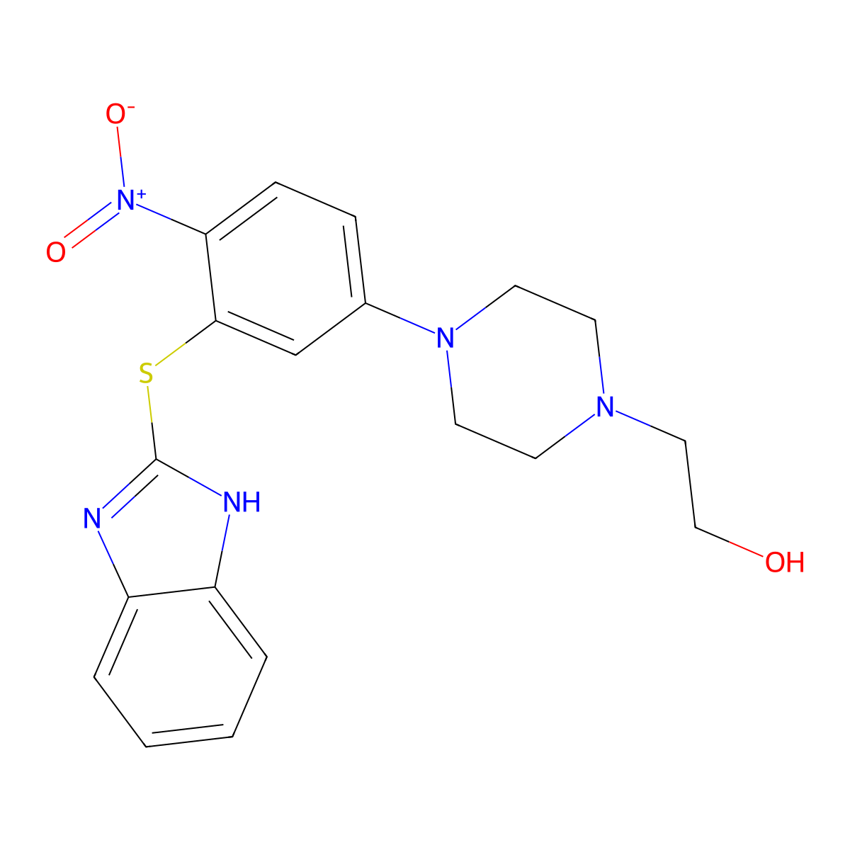 2-[4-[3-(1H-benzimidazol-2-ylsulfanyl)-4-nitrophenyl]piperazin-1-yl]ethanol molecular structure, CAS 296773-05-2