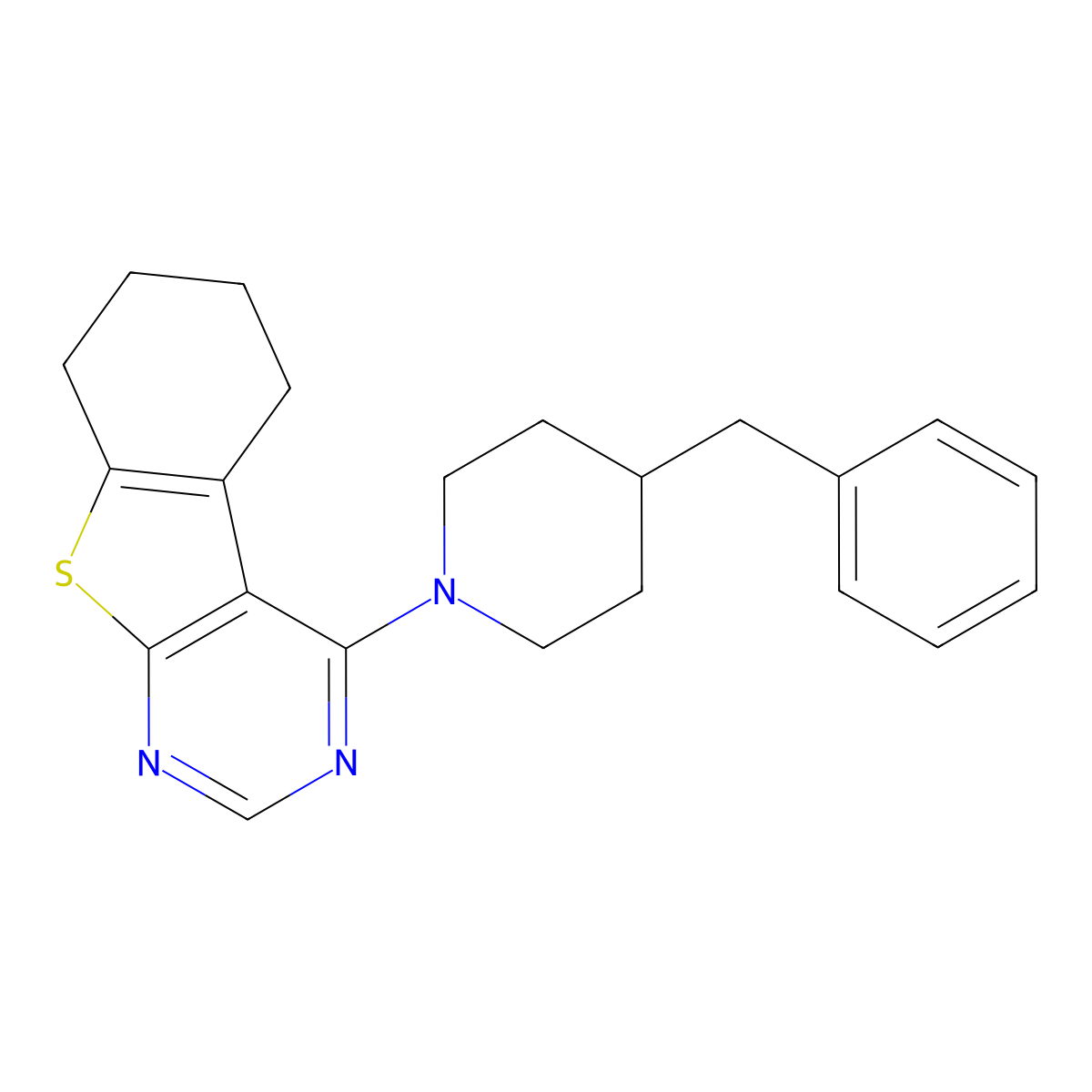 4-(4-Benzyl-1-piperidinyl)-5,6,7,8-tetrahydro[1]benzothieno[2,3-d]pyrimidine molecular structure, CAS 296773-22-3