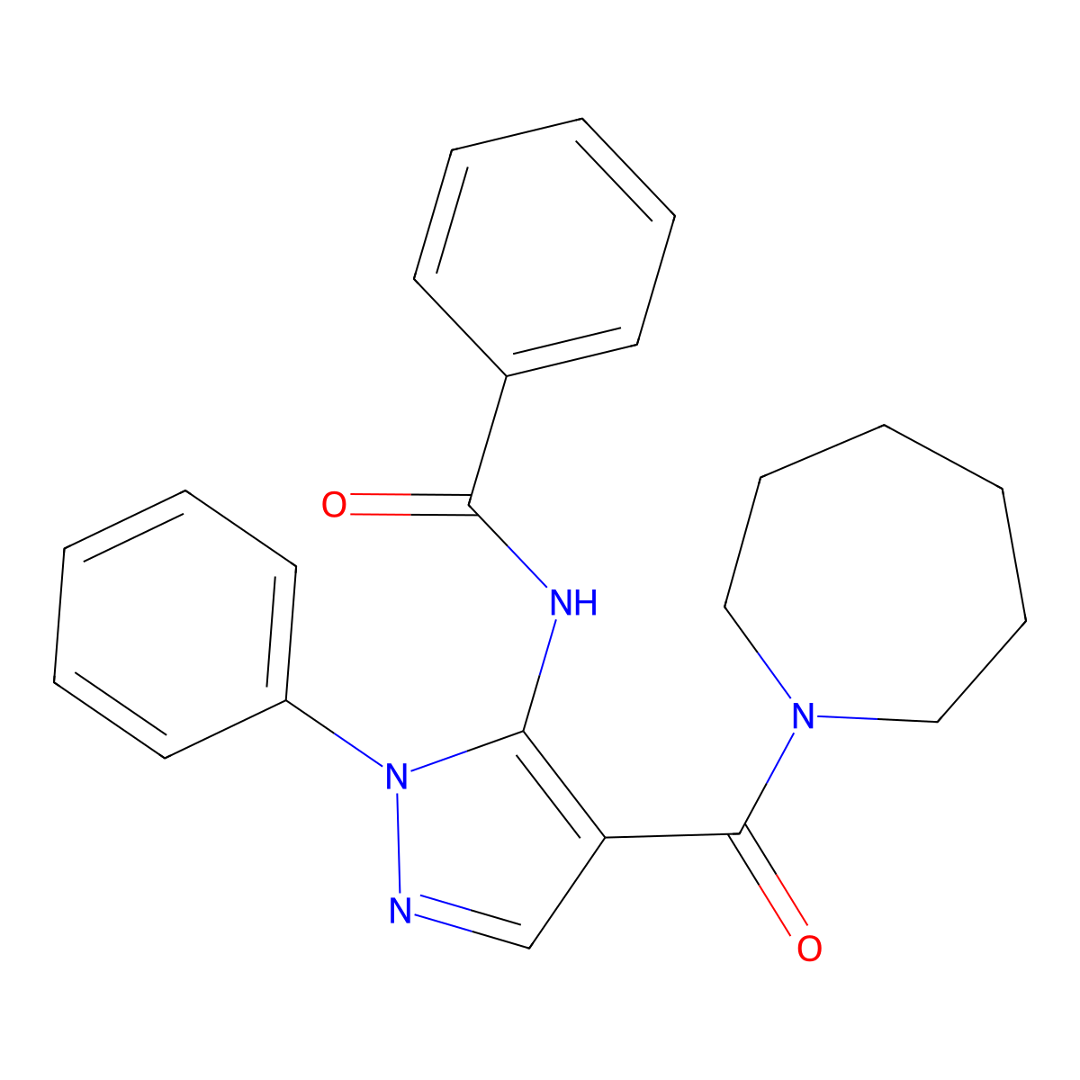 N-[4-(azepane-1-carbonyl)-2-phenylpyrazol-3-yl]benzamide molecular structure, CAS 296773-23-4