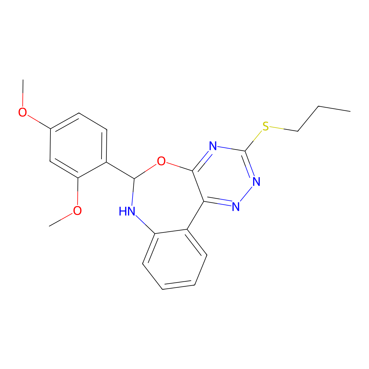 6-(2,4-Dimethoxyphenyl)-3-(propylsulfanyl)-6,7-dihydro[1,2,4]triazino[5,6-d][3,1]benzoxazepine molecular structure, CAS 296773-39-2