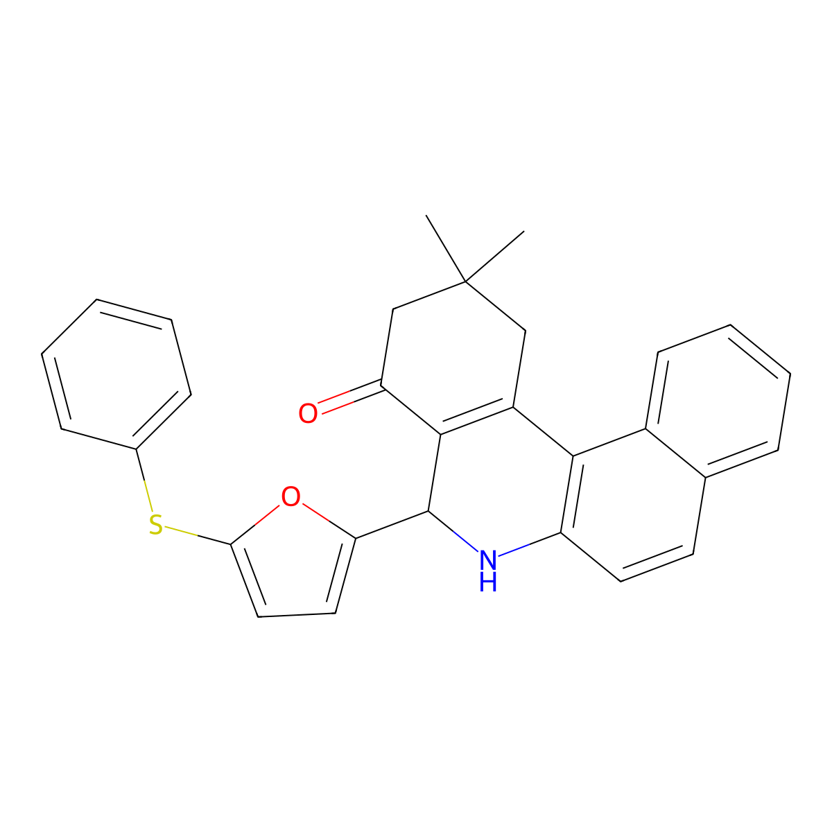 2,2-Dimethyl-5-(5-phenylsulfanylfuran-2-yl)-1,3,5,6-tetrahydrobenzo[a]phenanthridin-4-one molecular structure, CAS 296773-44-9
