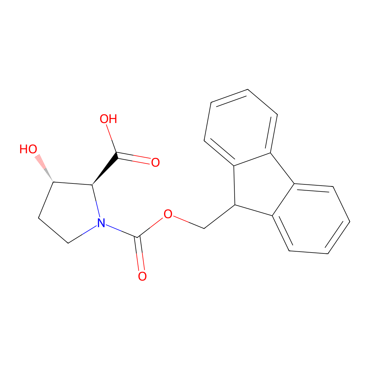 (2S,3S)-1-(((9H-Fluoren-9-yl)methoxy)carbonyl)-3-hydroxypyrrolidine-2-carboxylic acid molecular structure, CAS 296774-32-8