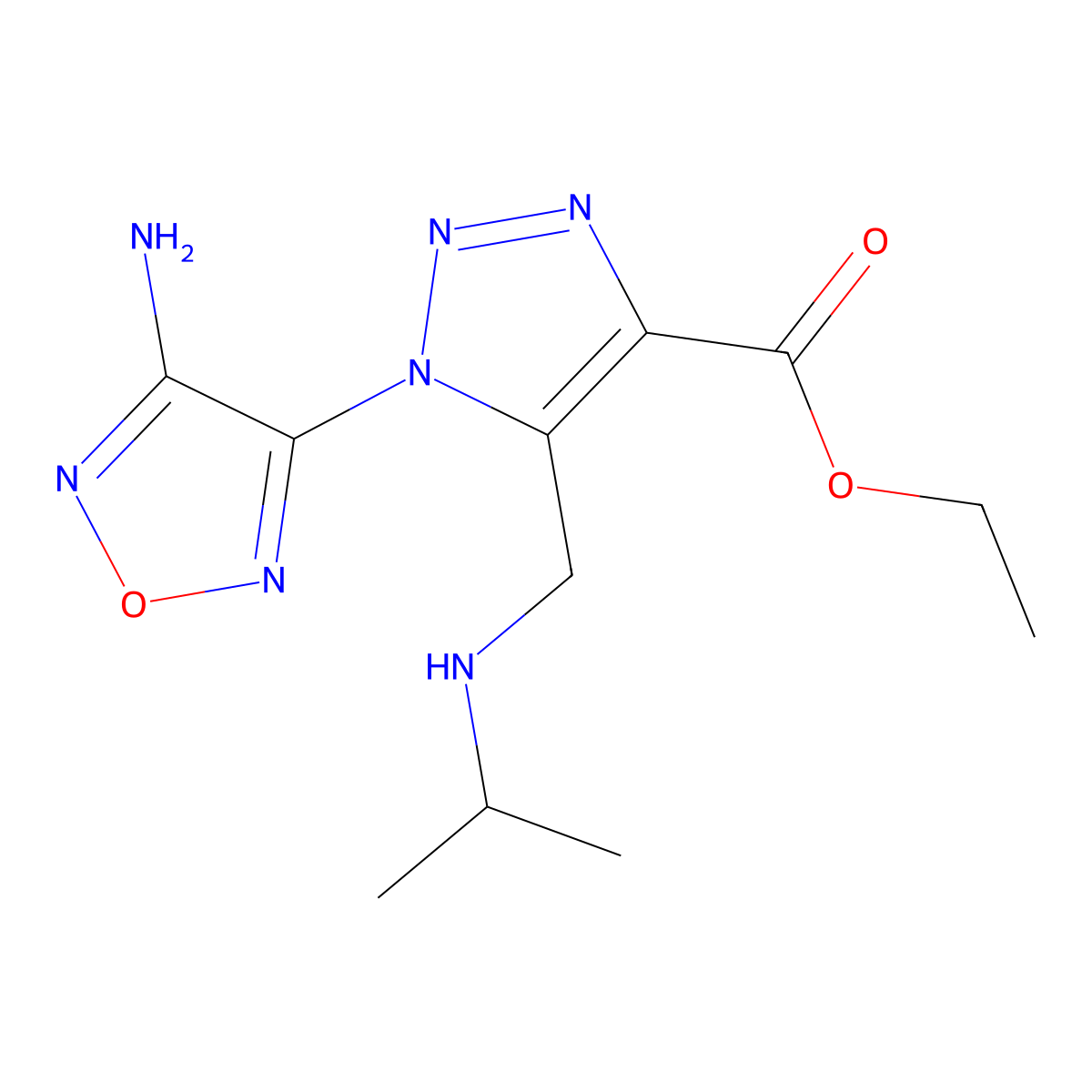 Ethyl 1-(4-amino-1,2,5-oxadiazol-3-yl)-5-((isopropylamino)methyl)-1H-1,2,3-triazole-4-carboxylate molecular structure, CAS 296789-93-0
