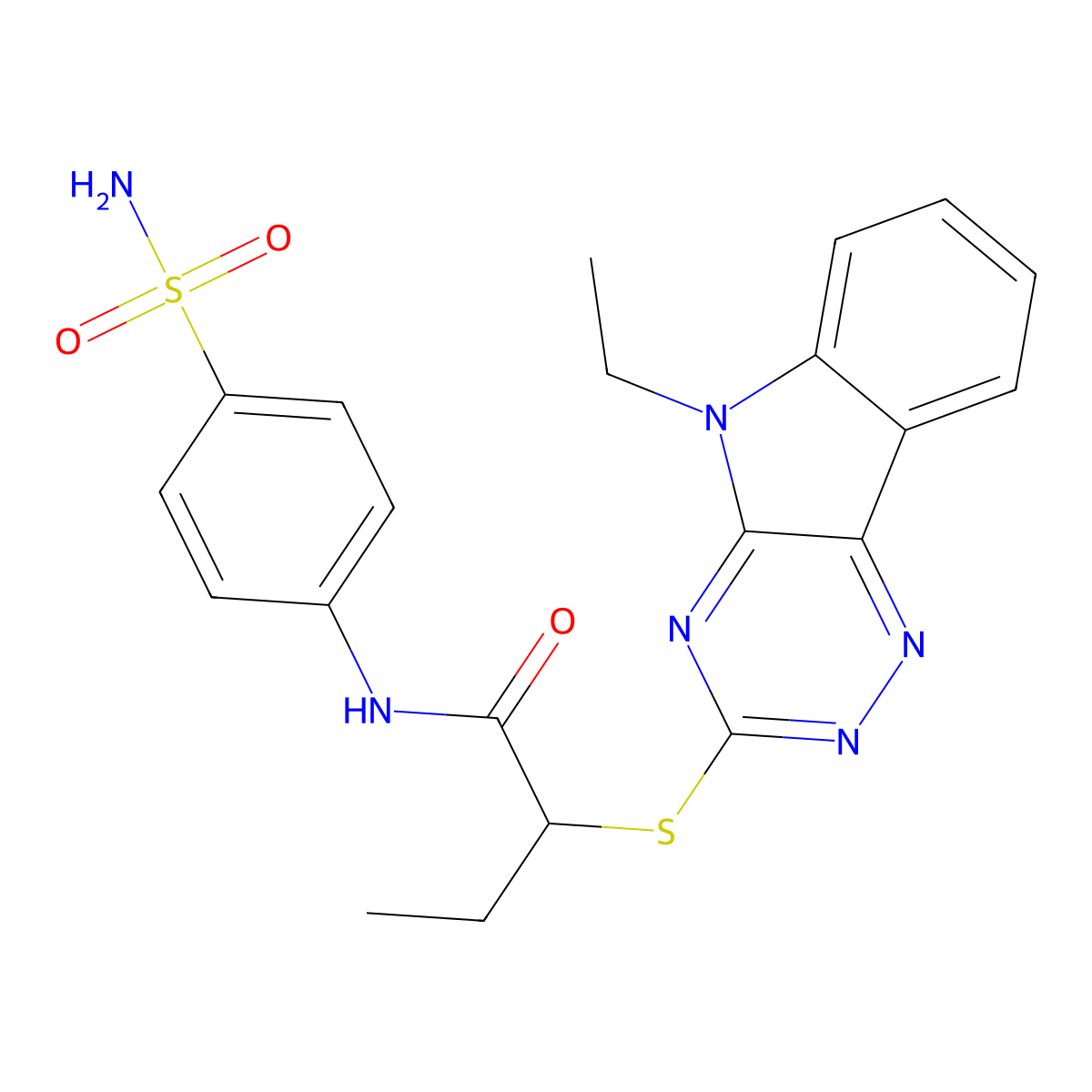 2-[(5-ethyl-[1,2,4]triazino[5,6-b]indol-3-yl)sulfanyl]-N-(4-sulfamoylphenyl)butanamide molecular structure, CAS 296790-16-4