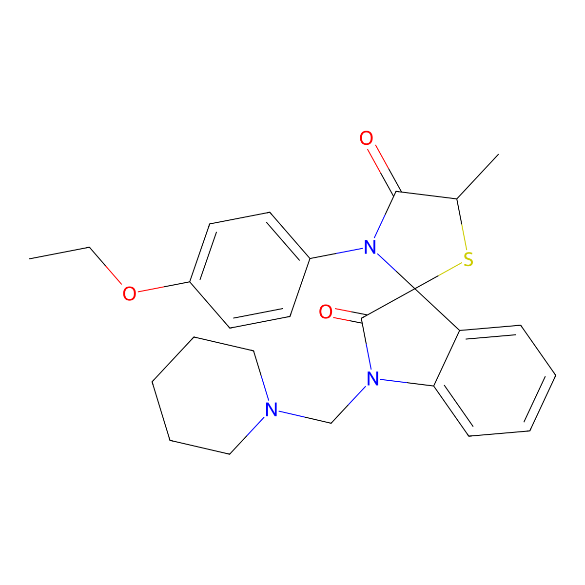 3-(4-Ethoxyphenyl)-5-methyl-1'-(piperidin-1-ylmethyl)spiro[1,3-thiazolidine-2,3'-indole]-2',4-dione molecular structure, CAS 296790-62-0