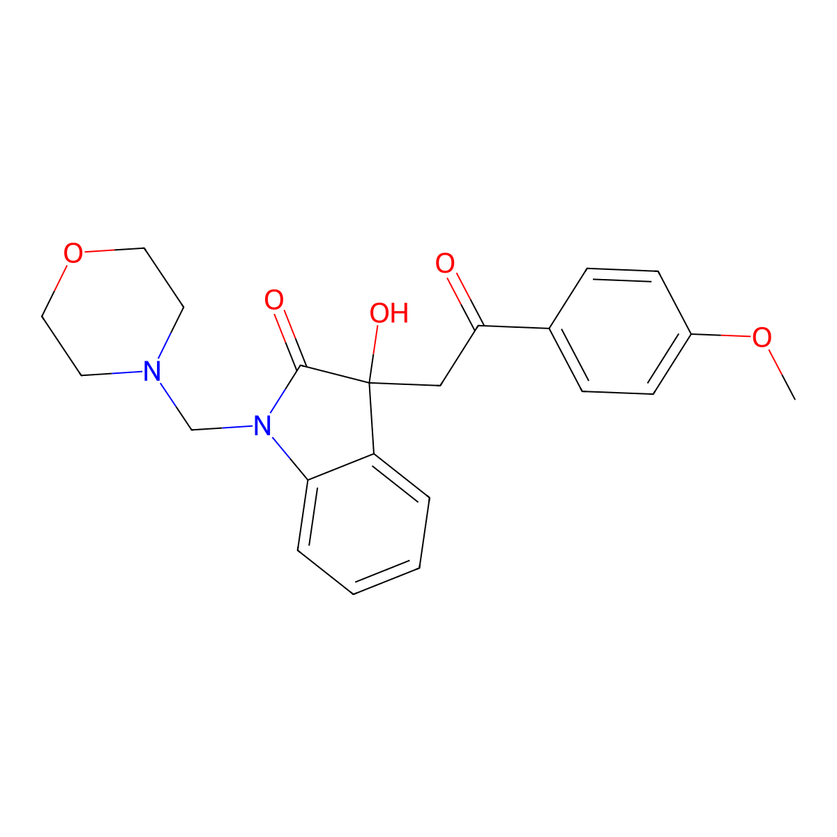 3-Hydroxy-3-[2-(4-methoxyphenyl)-2-oxoethyl]-1-(morpholin-4-ylmethyl)indol-2-one molecular structure, CAS 296790-88-0