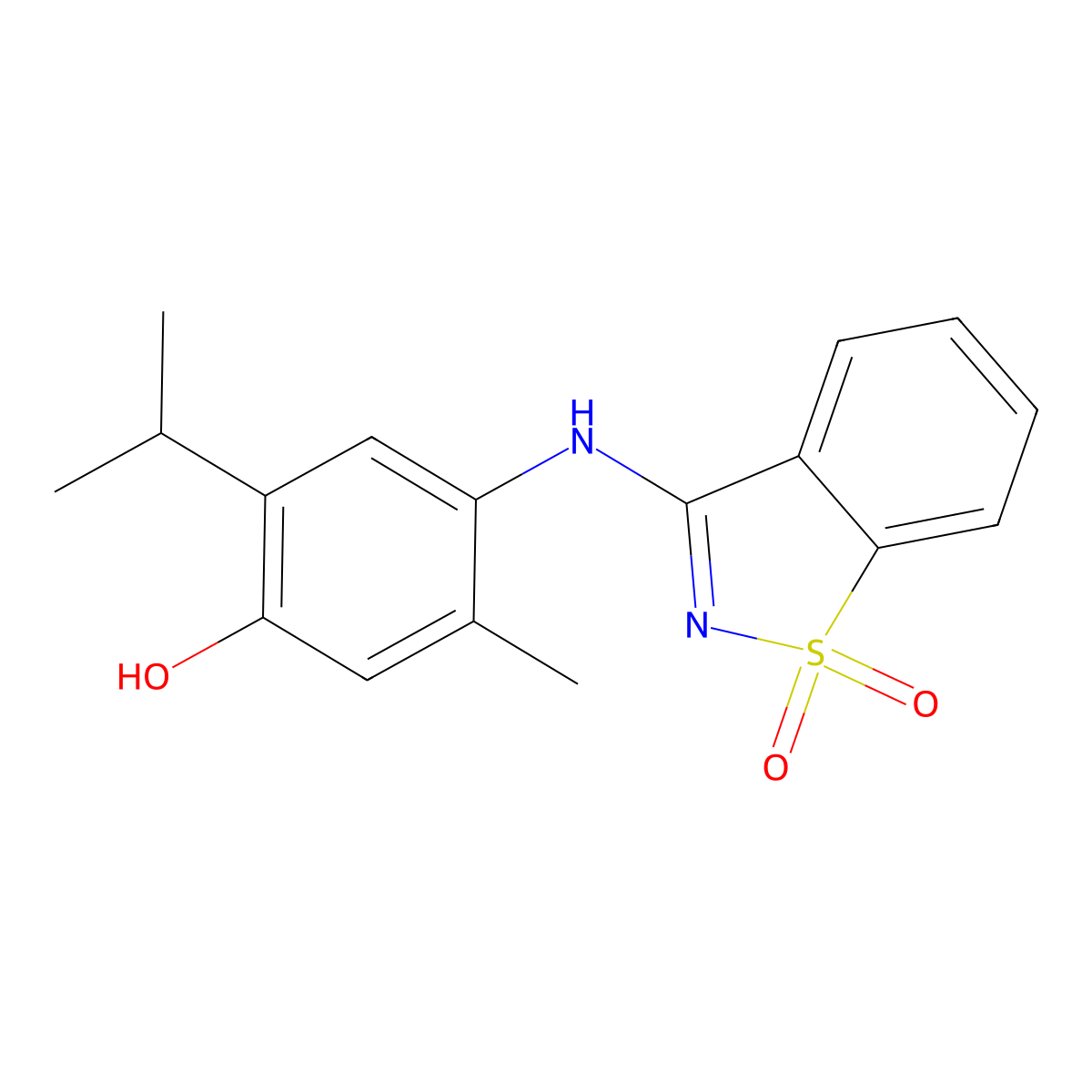 4-[(1,1-Dioxido-1,2-benzisothiazol-3-yl)amino]-2-isopropyl-5-methylphenol molecular structure, CAS 296790-98-2
