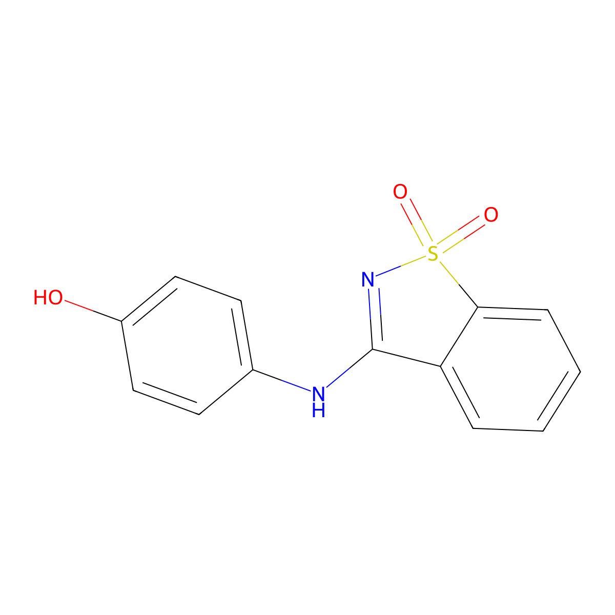 4-((1,1-Dioxido-1,2-benzisothiazol-3-yl)amino)phenol molecular structure, CAS 296790-99-3