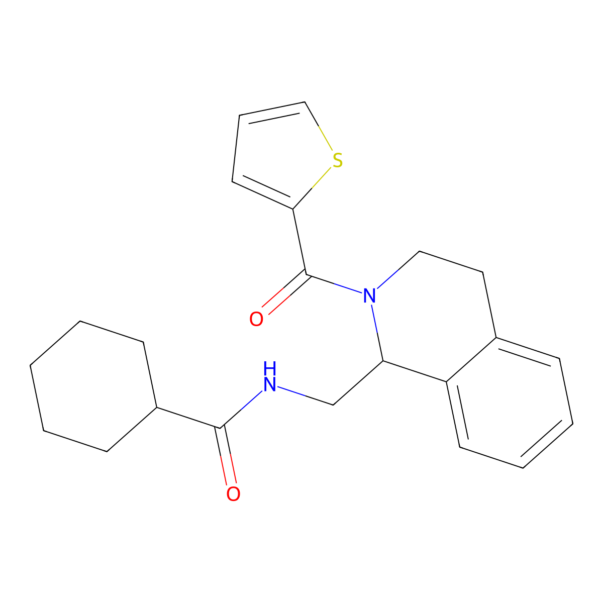N-[[1,2,3,4-Tetrahydro-2-(2-thienylcarbonyl)-1-isoquinolinyl]methyl]cyclohexanecarboxamide molecular structure, CAS 296791-00-9