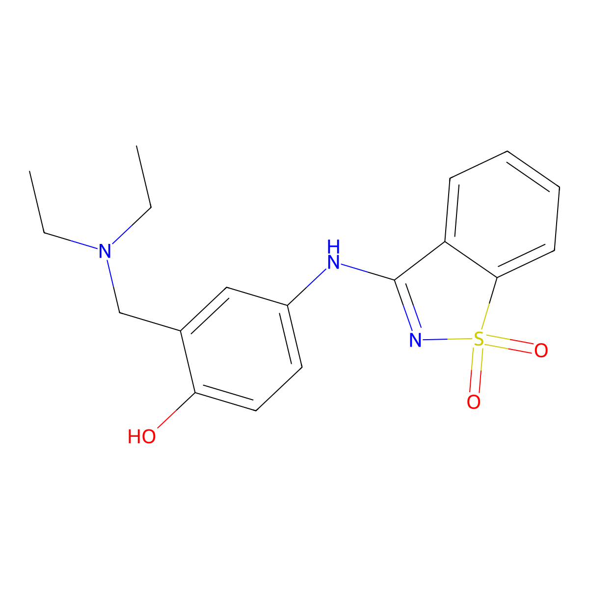 2-[(Diethylamino)methyl]-4-[(1,1-dioxido-1,2-benzisothiazol-3-yl)amino]phenol molecular structure, CAS 296791-04-3