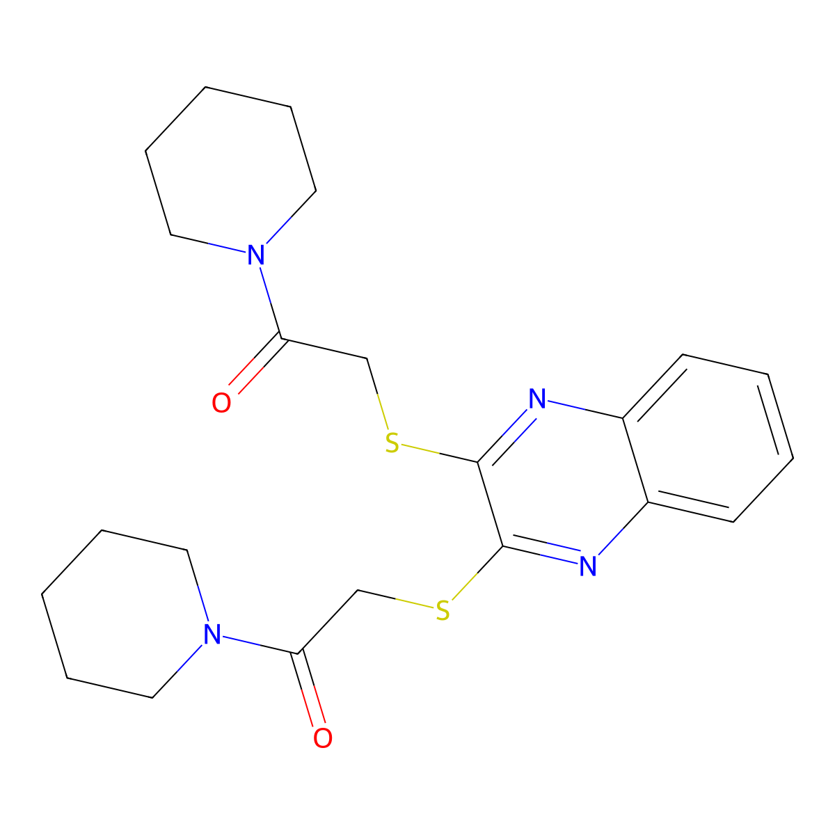 2-[3-(2-Oxo-2-piperidylethylthio)quinoxalin-2-ylthio]-1-piperidylethan-1-one molecular structure, CAS 296791-06-5