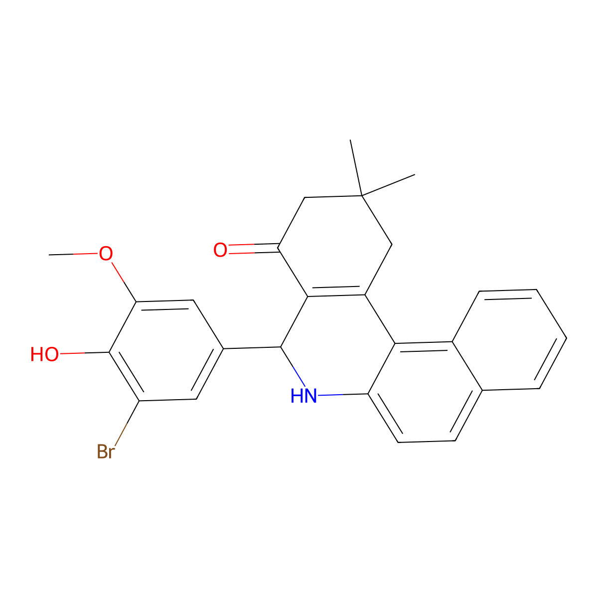 5-(3-bromo-4-hydroxy-5-methoxyphenyl)-2,2-dimethyl-2,3,5,6-tetrahydrobenzo[a]phenanthridin-4(1H)-one molecular structure, CAS 296791-76-9